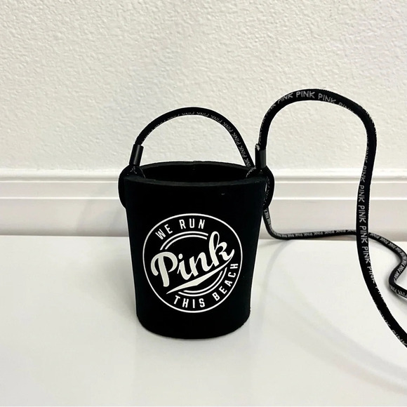 PINK Victoria's Secret Accessories - Victoria’s Secret Pink Black Coozie Drink Holder with Strap New